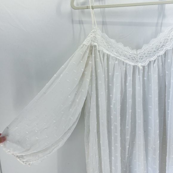 For Love and Lemons White Polka Dot Sheer Off Shoulder Long Sleeve Maxi Dress - Picture 3 of 7